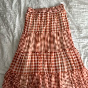 LC Lauren Conrad Orange Gingham A-Line Skirt